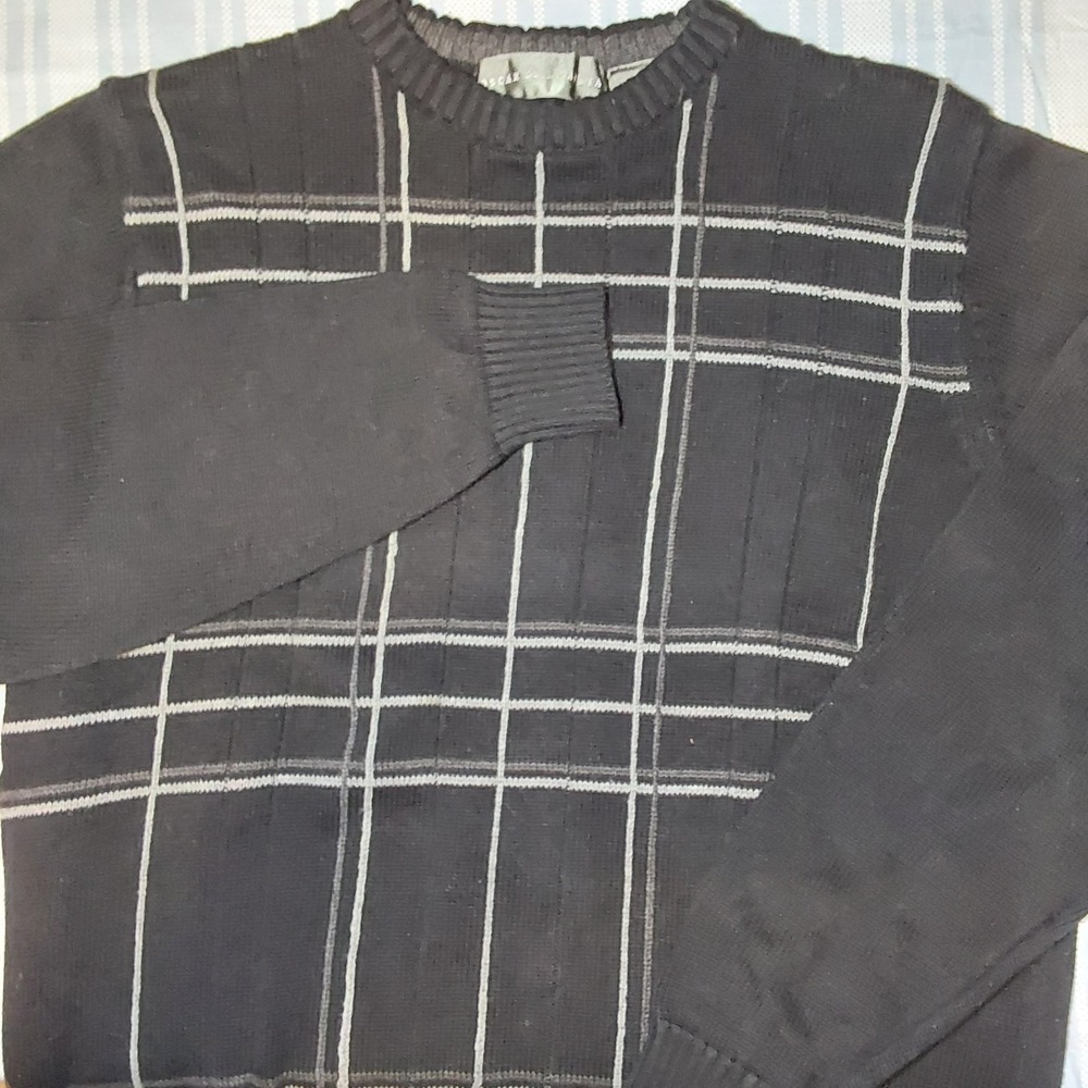 Oscar de la Renta Men's Large Black Winter Knit Warm Sweater‎ 100% Cotton
